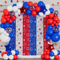 132pcs Red Blue & White Balloon Kit with Red & Blue Star Foil Balloons for Birthday Parties, Independence Day, Party Supplies