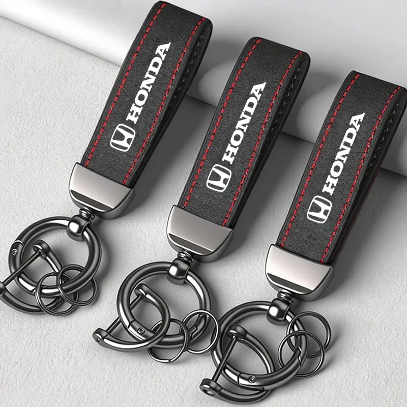 Metal Key Chain Suede Leather Key Ring Car Badge Keychain For Honda Mugen Power TypeR Jazz Civic Inspire Accord FIT Accessories
