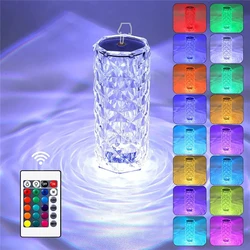 Rgb Remote Crystal Table Lamp Touch LED Rose Night Light USB Rechargeable For Party Dinner Wending Bedroom Holiday Gift