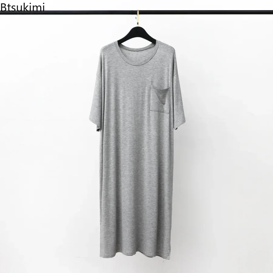 2025 Men's Summer Modal Pajamas Soft Casual Sleep Dress Bath Robe for Men Short Sleeved One-piece Bathrobe Home Mens Nightwear