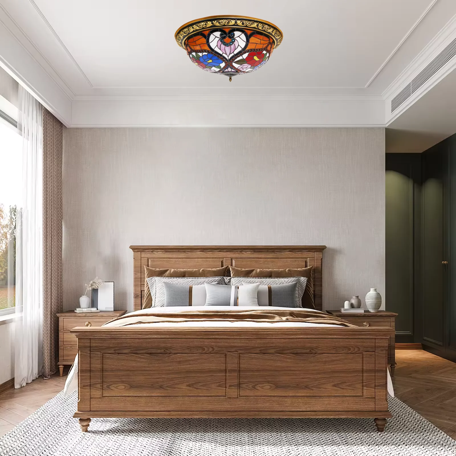 #@American Countryside Modern Creative Bar Counter Corridor Colored Glass Ceiling Light Tiffany Style LED Bedroom Study AC Power view 5