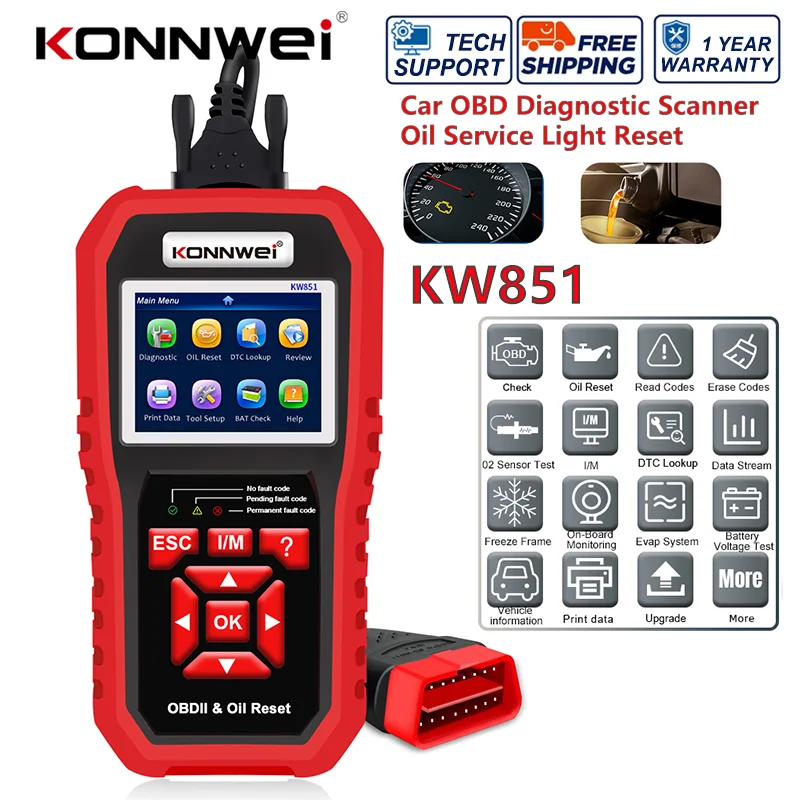 2026 KONNWEI KW851 Car OBD2 Scanner Oil Service Light Reset Vehicle Maintenance Auto Engine Check Code Reader Diagnostic Tool