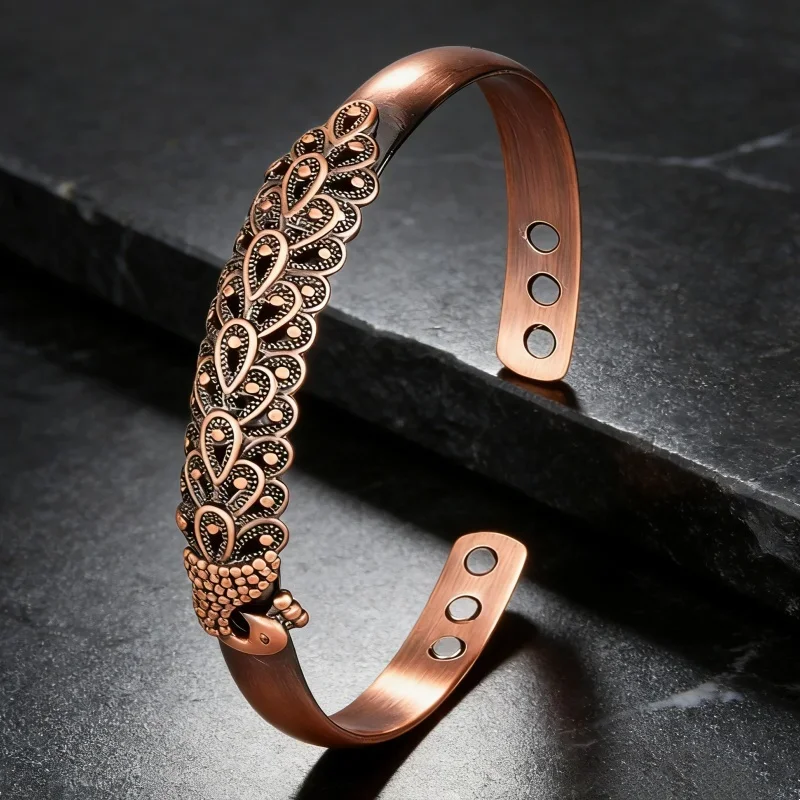 Floral Design Magnetic Copper Ring Arthritis Pain Relief Adjustable Health Healing Unisex Jewelry Gift