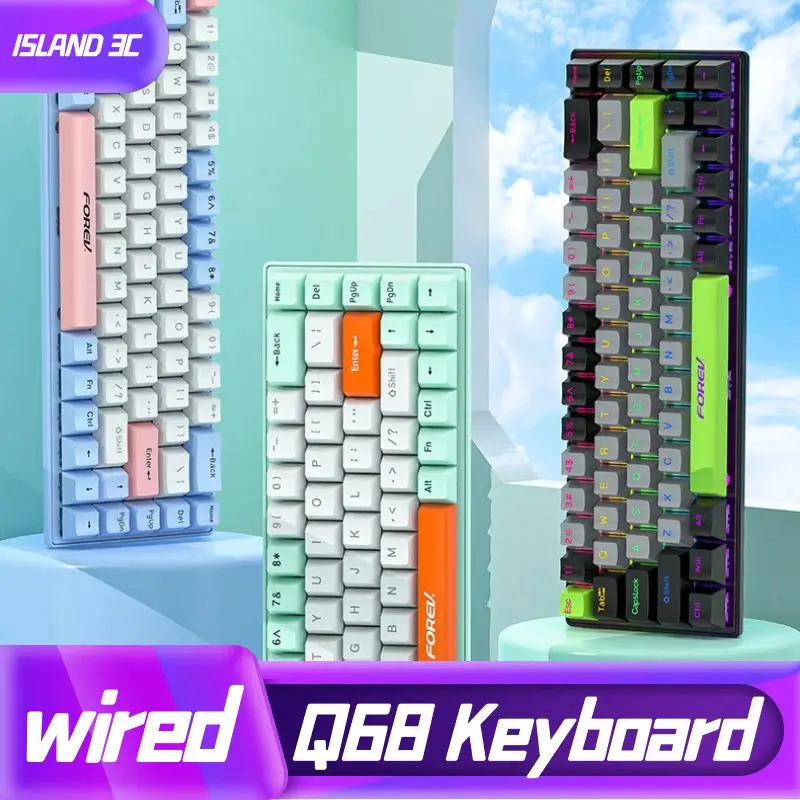 PYLV X Forev Q68 Mechanical Keyboard Usb Wired 68-Key Gaming Esports Rgb Luminous Desktop Computer Portable Computer Accessories