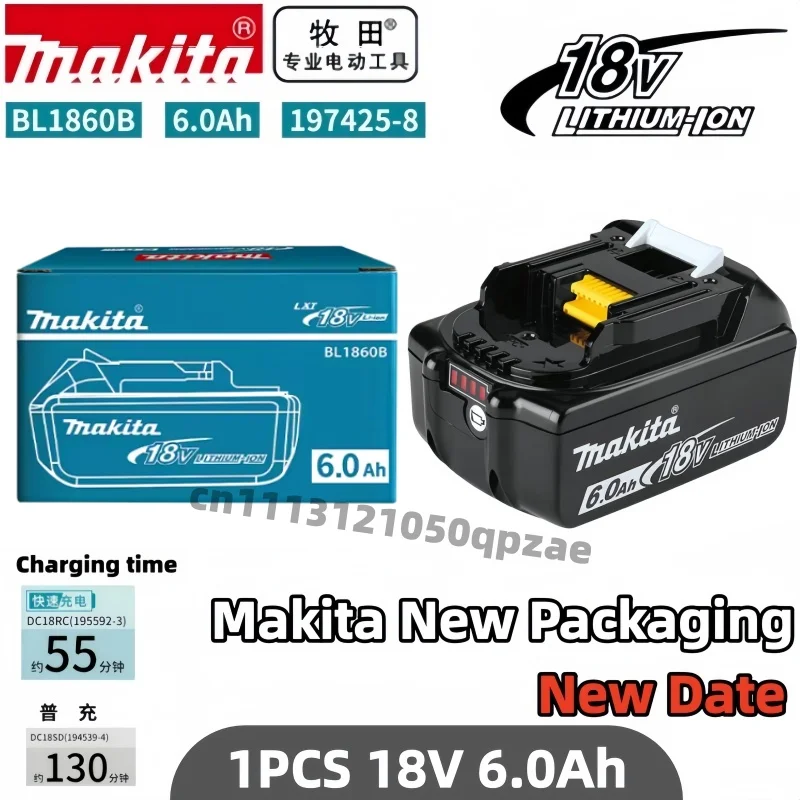 100% Original Makita Akku, 18V 6.0Ah Wiederaufladbarer Akku, Ersatz für Makita BL1830B L1840B L1850B L1860B, Elektrowerkzeug-Akku