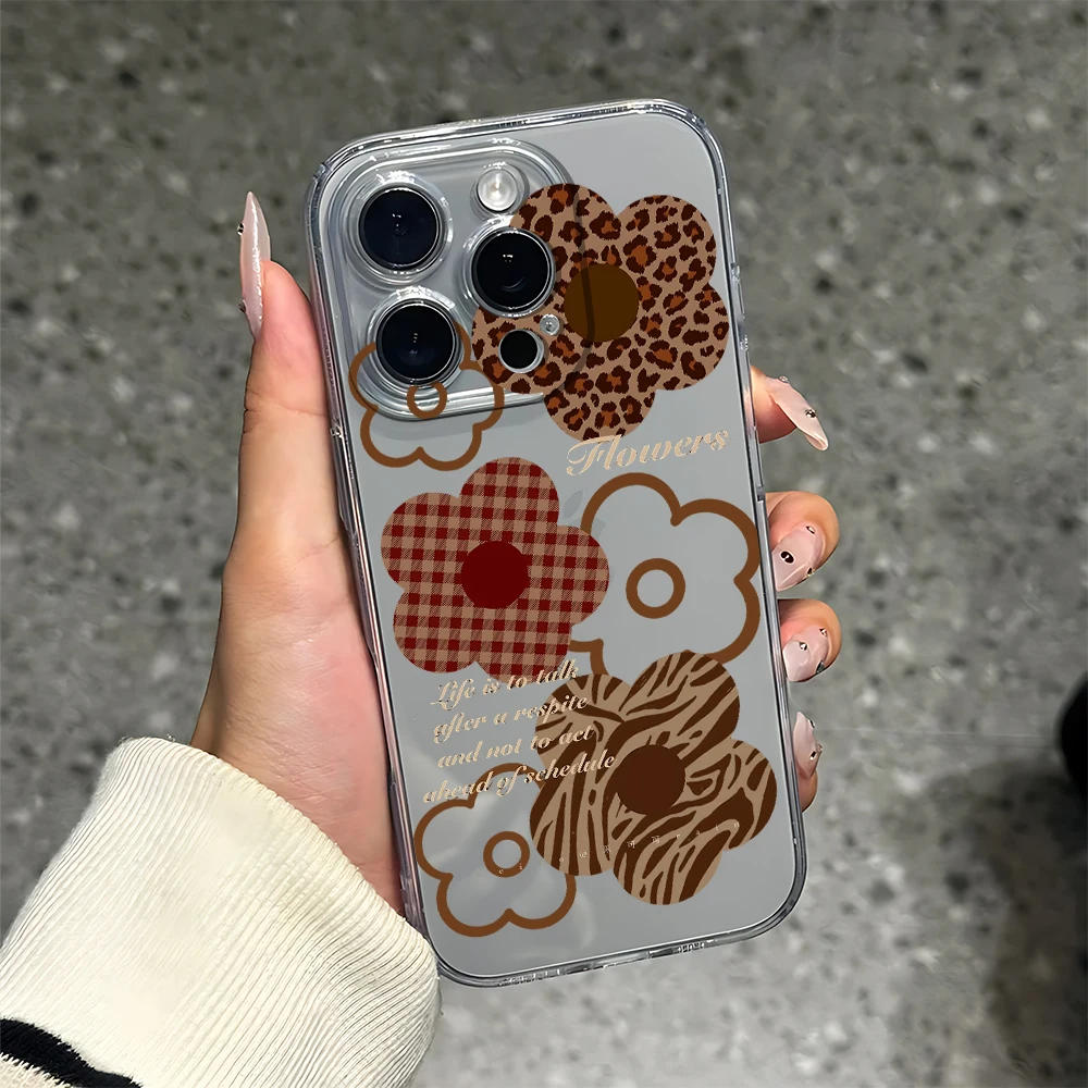 茶色の模様の花柄シリコン製iPhoneケース（iPhone 17、16、15、14、13、12、11 Pro、Xs Max、Air、Mini、7、8、6、6s Plus、SE 2020、2022対応）