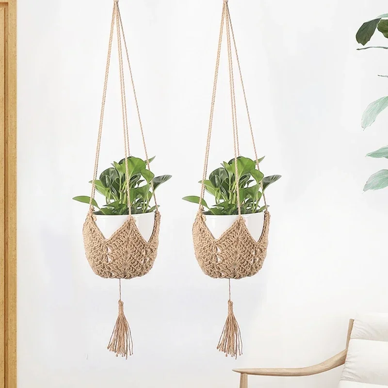 Macrame Flower Pot Hanging Basket Creative Handwoven Potted  Pocket Plant Hanger Hook Home Wall Hanging Balcony Decoration