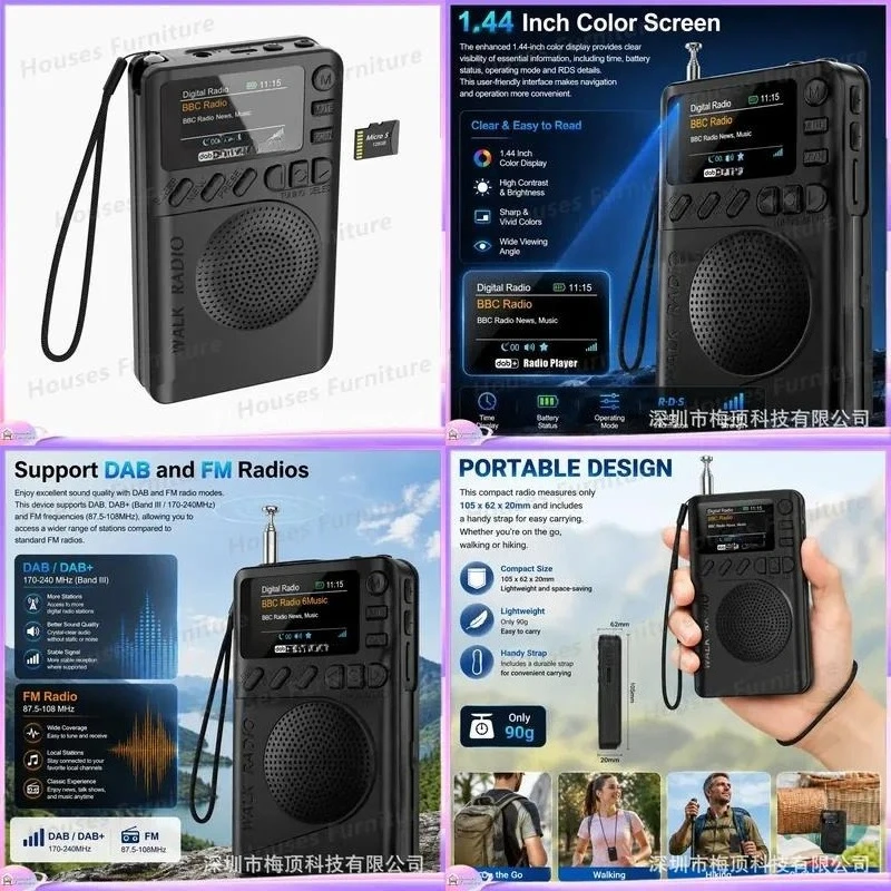 For FM DAB Radio Digital Receiver Color Screen Auto Search TF Card MP3 Player Portable Wireless Audio Device for Europe