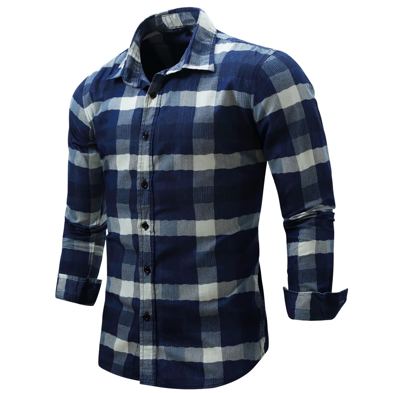 2023 New Fashion Men\'s Long Sleeve Plaid Cotton Denim Shirt Casual Business Button Down Vintage Office Dress Shirts Male Clothes