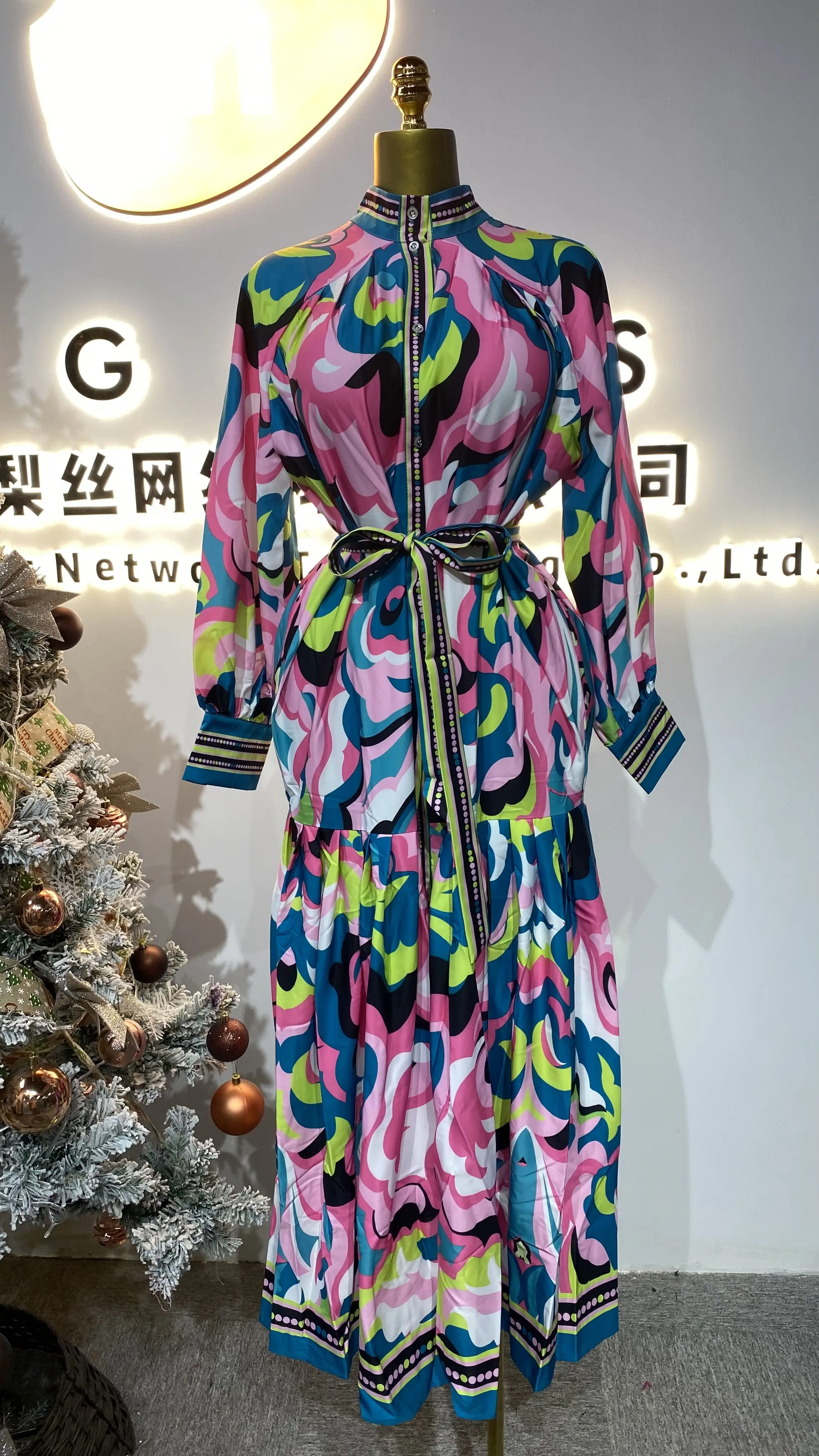 

2025 Women's Pleated Casual Maxi Long Sleeve Autumn Floral Dress Ladies-GZMM145