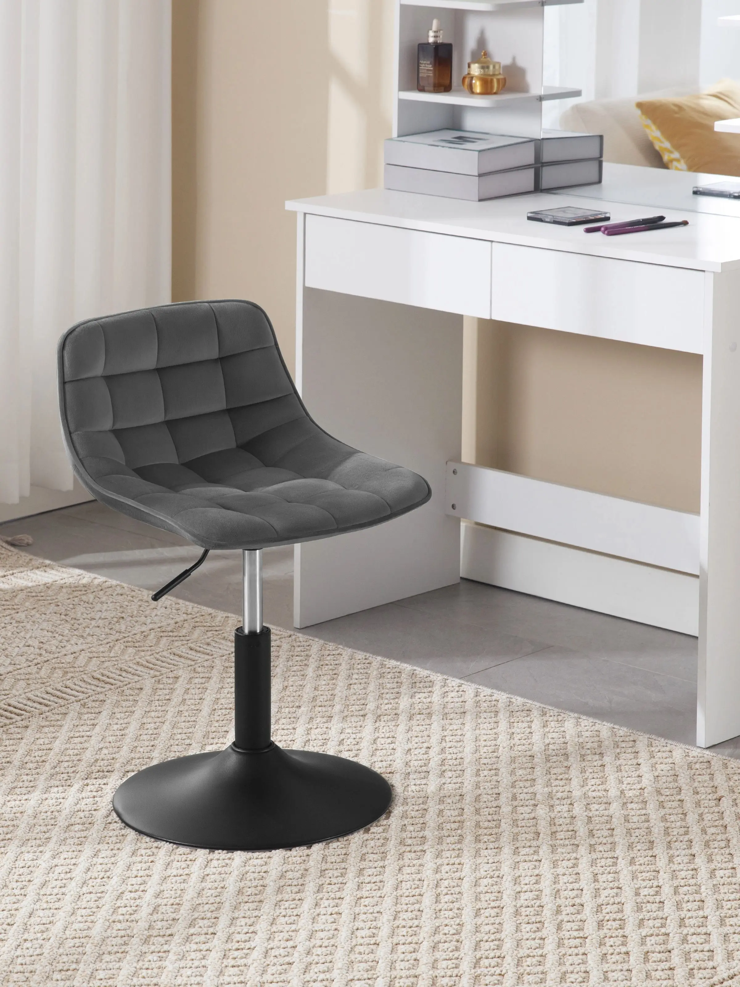 WOLTU 1PC höhenverstellbarer Barhocker Samt/Chenille 360 °   Drehbarer Küchenstuhl mit Rückenlehne für Zuhause und Bar