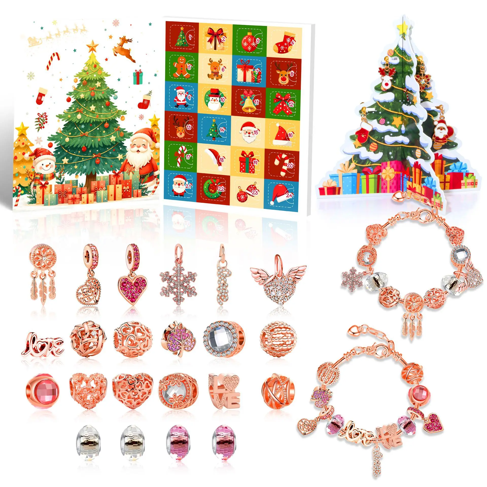 

Advent Calendar Girl Bracelet with Christmas Tree 24 Days of Christmas Countdown Calendar Surprise Gift Jewelry Charm Making Kit