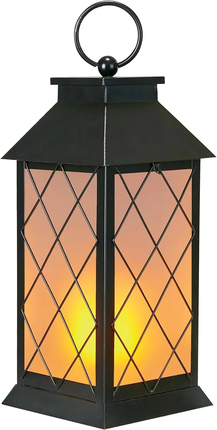 

18' Solar Lanterns Outdoor Waterproof, Glass Flickering Flame Metal Hanging Lantern for Patio Garden Backyard Decoration