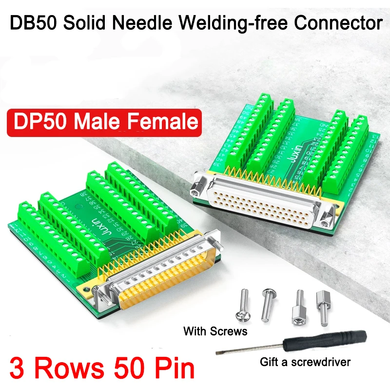 1Pcs Right Angle DB50 Male Female Header Breakout Board Welding-free Terminal Block Connector 3Row 50Pin DSUB Header Port Adapte