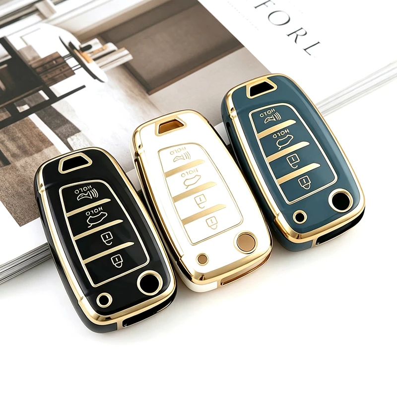 4-Tasten TPU Klappbare Autoschlüssel-Hülle für Hyundai Accent Elantra Kona Santa Fe Tucson Veloster Auto-Zubehör Schlüsselanhänger