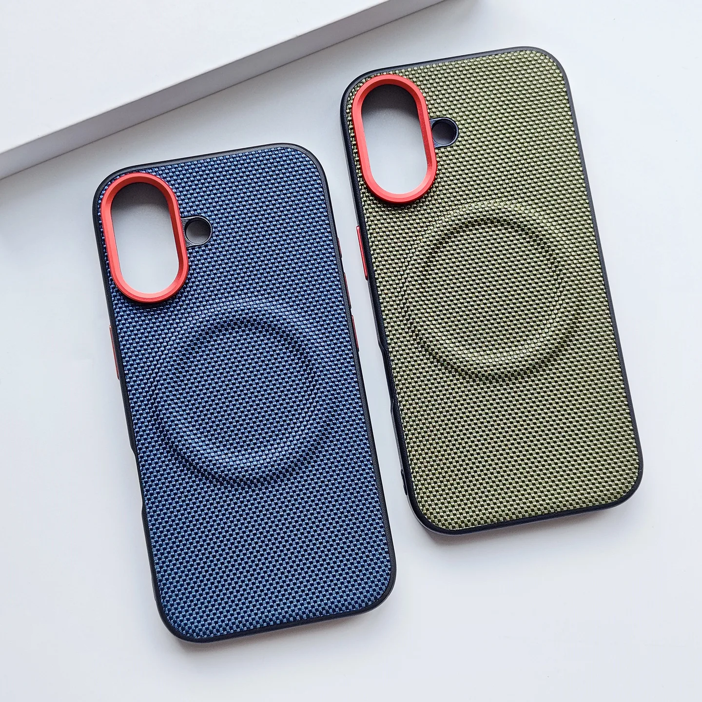 حافظة لهاتف آيفون 17 16 15 برو ماكس 17 حافظة هوائية فاخرة مغناطيسية ناعمة من البولي يوريثان + غطاء خلفي من الجلد المنسوج من النايلون مضاد للبصمة لهاتف آيفون 17