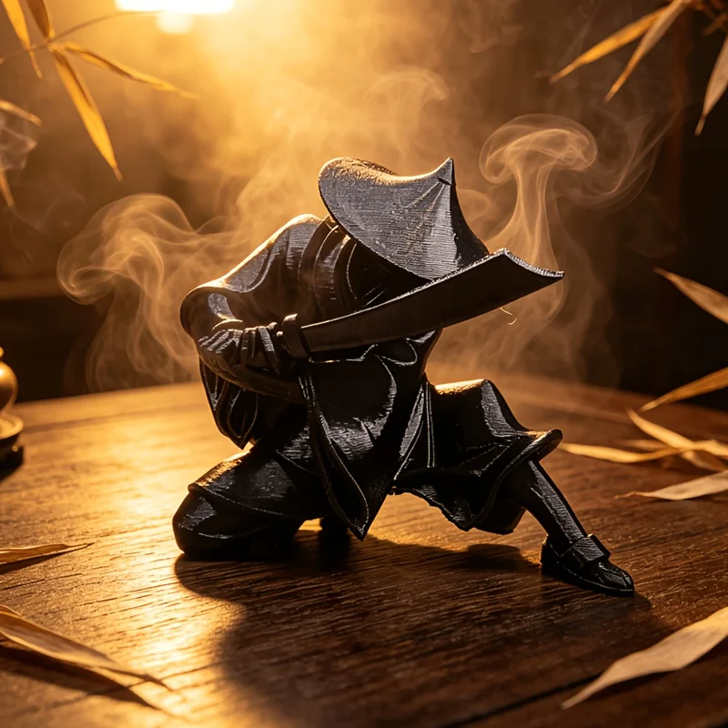 Japanese Traditional Samurai Mini Sculpture 3D Printing Ancient Warrior Statue with Sword Zen Style Decor Ornament Home Tea Room