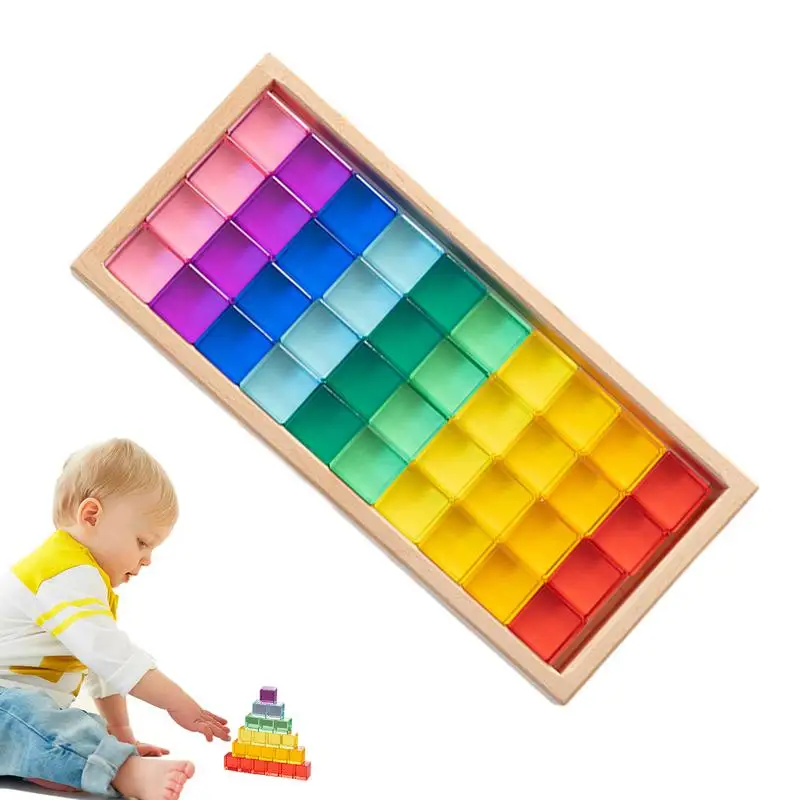 

Rainbow Gem Cubes Stacking Blocks Montessori Stacking Toy Children Educational Sensory Toy Educational Sensory Training Crystal