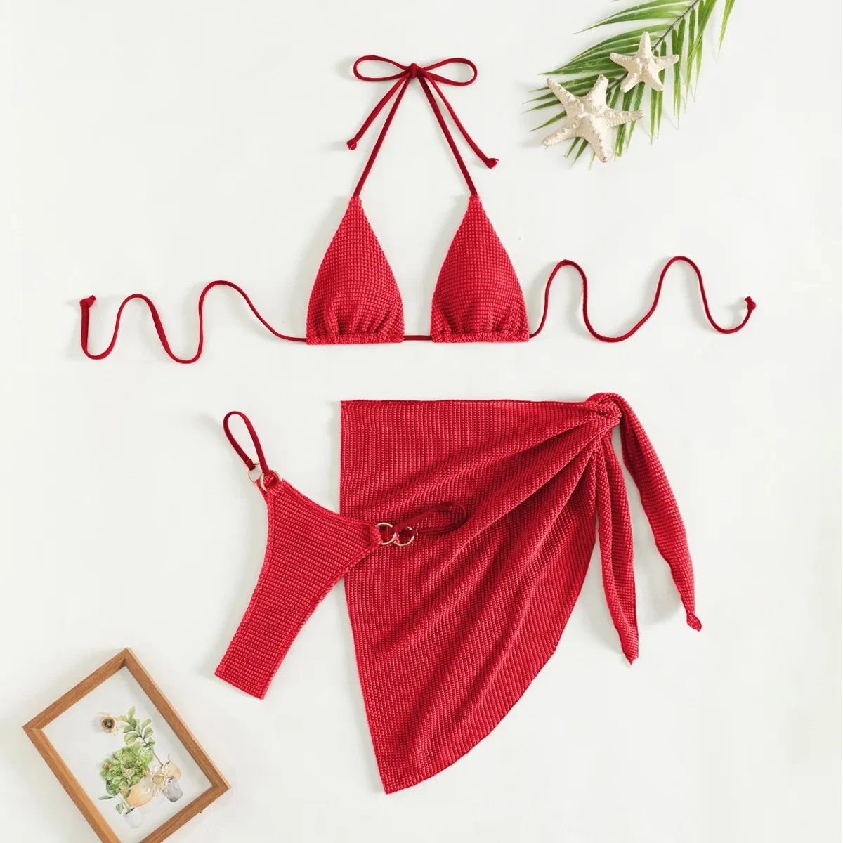 Conjunto de Bikini marrón Sexy para mujer, traje de baño de 3 piezas con falda y sujetador de realce con cuello Halter, traje de baño para cubrir, Tanga, 2024