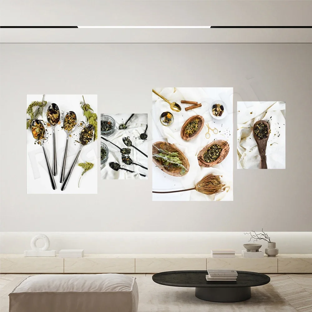 ملصق شاي أعشاب أوراق فضفاضة، لوحة قماشية لشاي الأعشاب فضفاضة مطبوعة فن نباتي ديكور جدار صورة ديكور المنزل