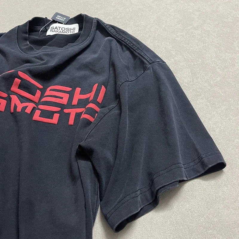 2026FW Satoshi Retro Washing Black New Cotton Tee O-Neck Printing Oversize Short Sleeve T-shirts Simple Men Women T