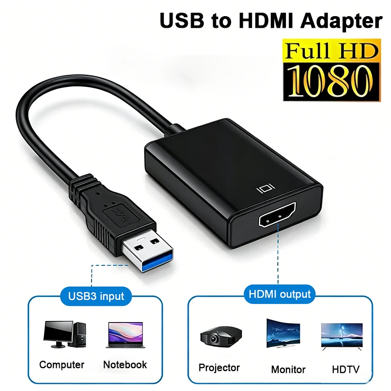 1080P USB 3.0 to HDMI Converter USB To HDMI-Compatible Converter Multi Display Graphic Adapter Cable for Desktop Laptop PC