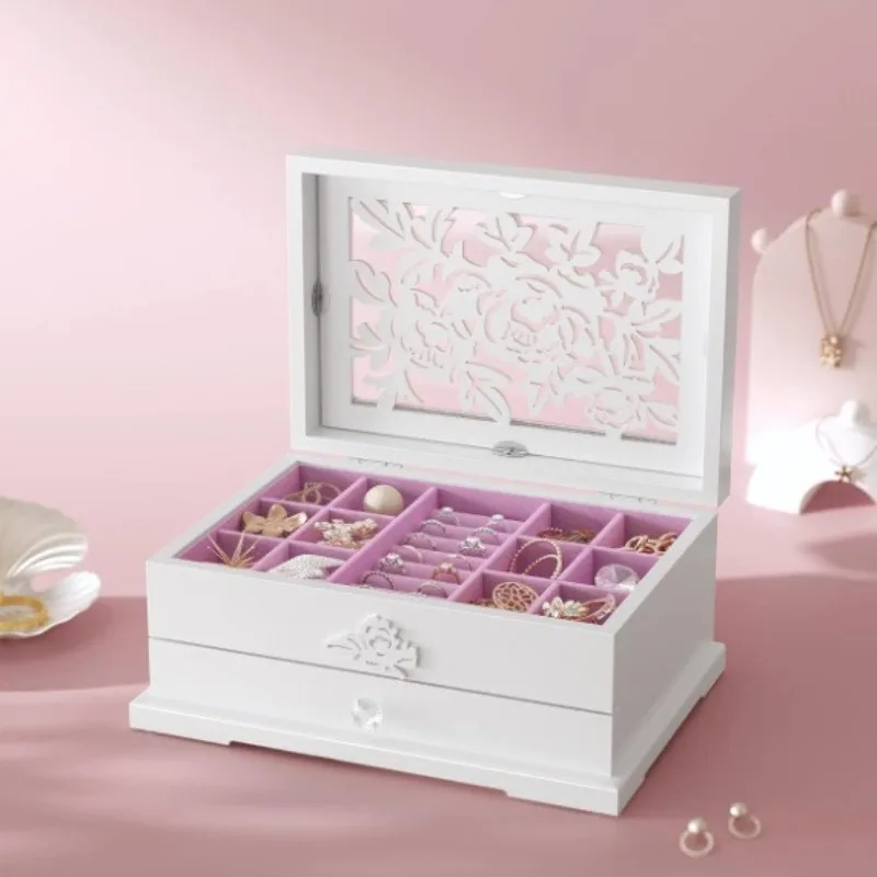 

Женская шкатулка для украшений, роскошный органайзер для демонстрации ювелирных изделий, деревянный футляр для хранения серег, ожерелий, колец, витрина, контейнер, подарок