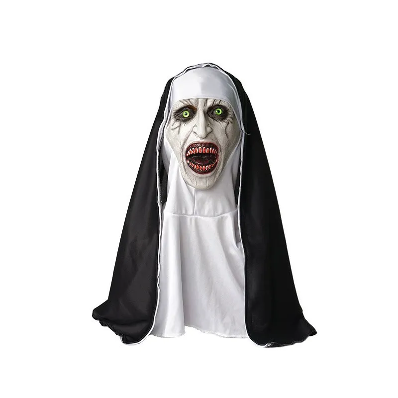 

Nun Horror Church Cursed Sisters Tears White Face Scary Halloween Hot Trending Full Face Cosplay Mask Party Costume Props