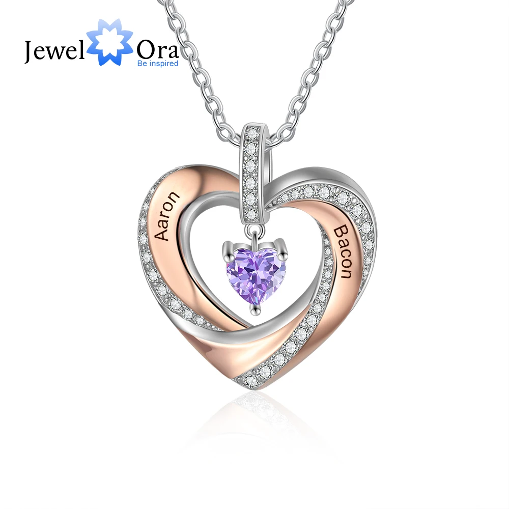 

Personalized Engraved 2 Name Heart Pendants for Women Mix Color Customized Birthstone Mothers Necklaces Christmas Gifts for Her