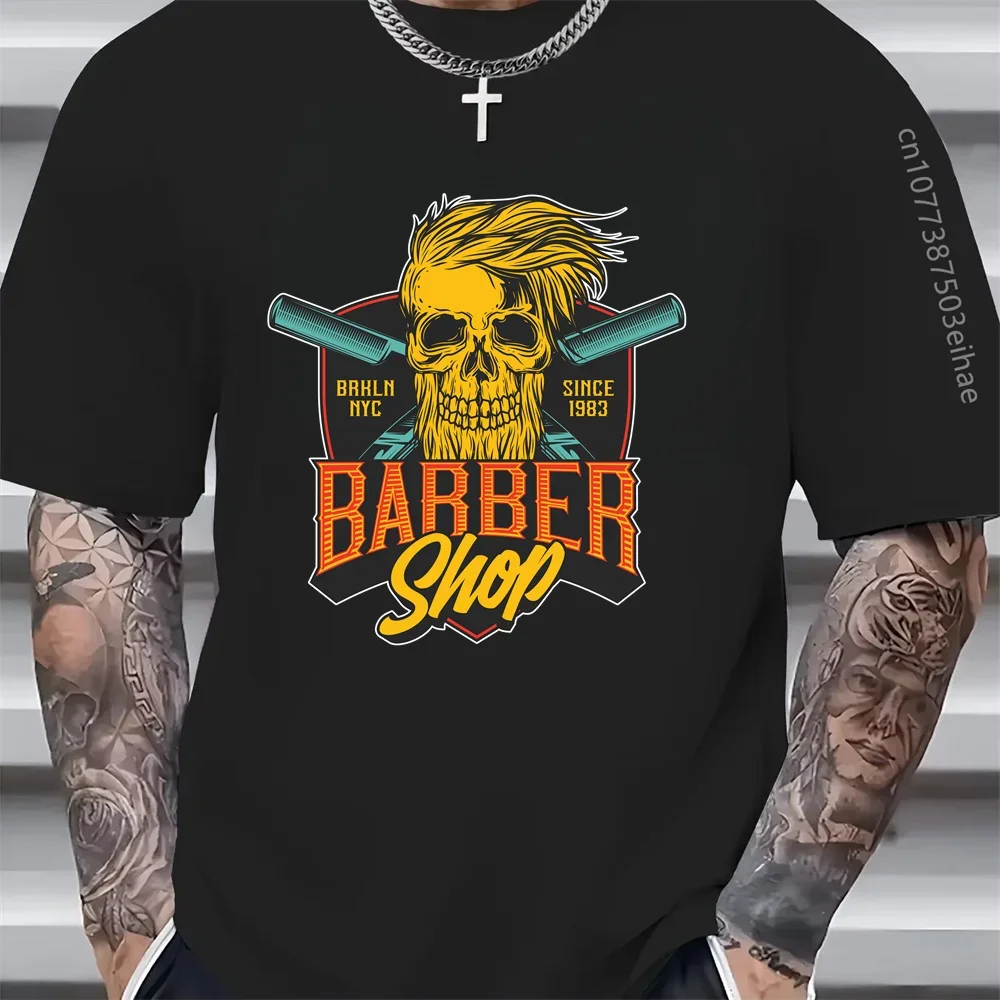 

Мужская футболка с принтом черепа, хлопок, свободный крой, круглый вырез, короткие рукава, дышащая, мягкая ткань, роскошная и модная.