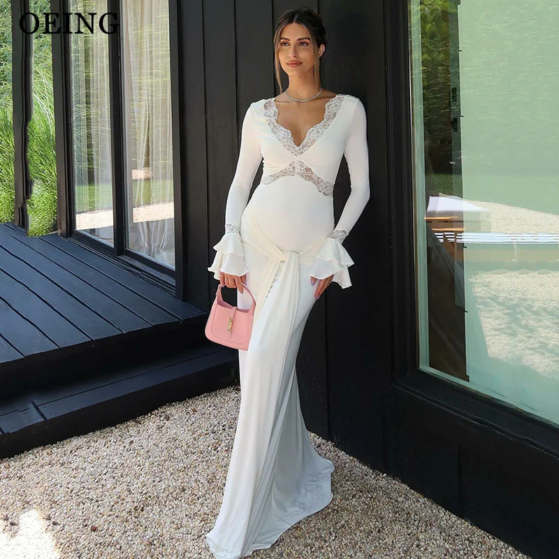 

OEING Elegant Mermaid Prom Dress V-Neck Long Sleeveless Lace Evening Dresses 2025 فساتين سهرة Customized