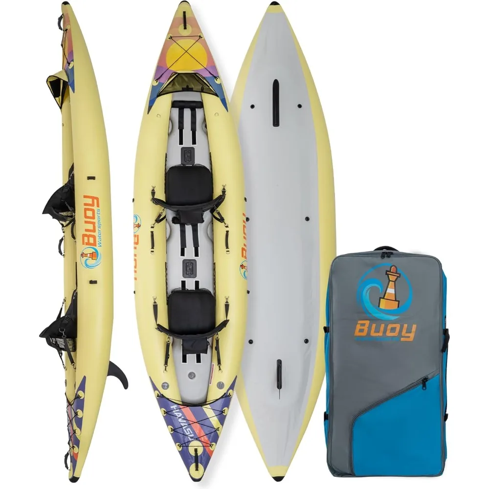 

Inflatable Touring Tandem Kayak - Includes Inflatable Seats, Rolling Backpack, Hand Pump, Carbon Fiber Paddles