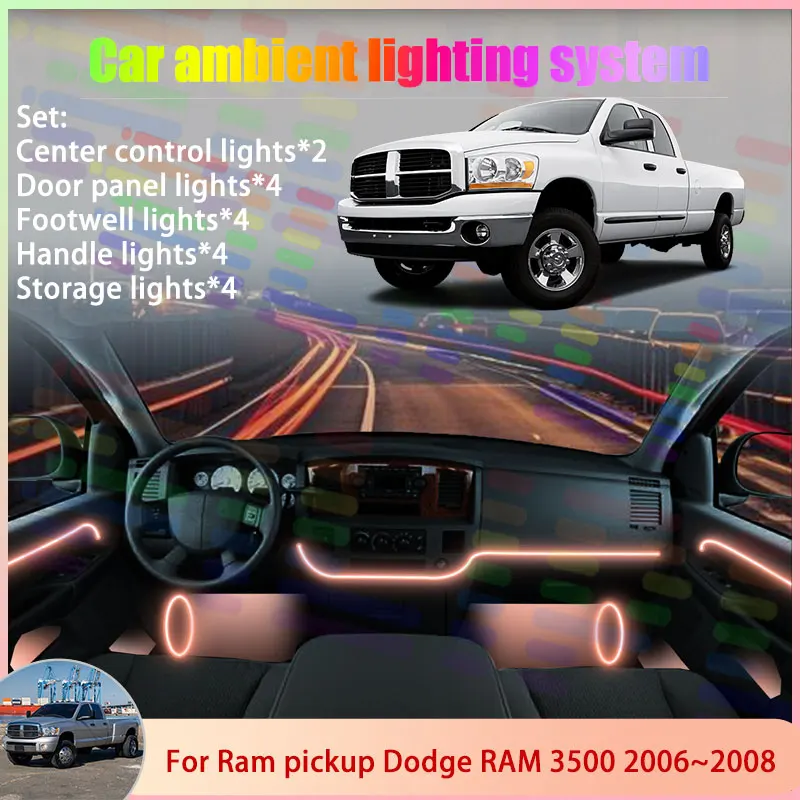 

Для Ram пикап Dodge Ram 3500 MK3 DR DH 2006 ~ 2008 2/18 в 1, автомобильная атмосферная лампа, RGB абажур, ансамбль, стример, атмосферный набор