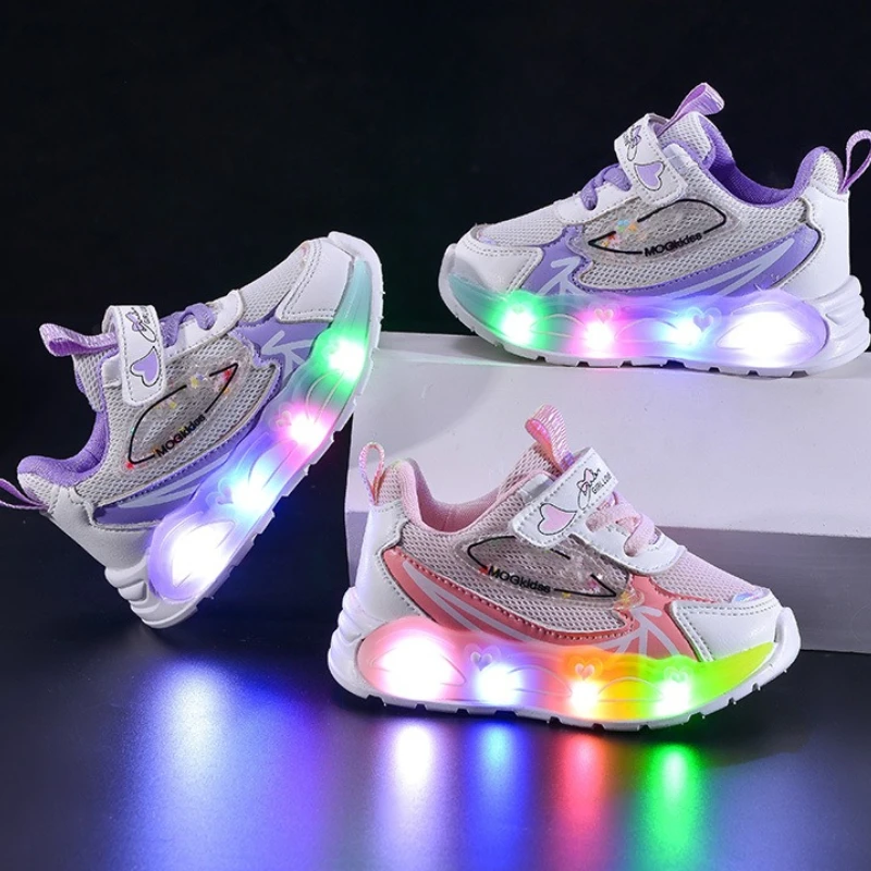 Child Sports Light BoardShoe2026spring New Style Child FlatShoeCasualGirl Anti Slip PrincessShoeChild Student Campus WalkingShoe
