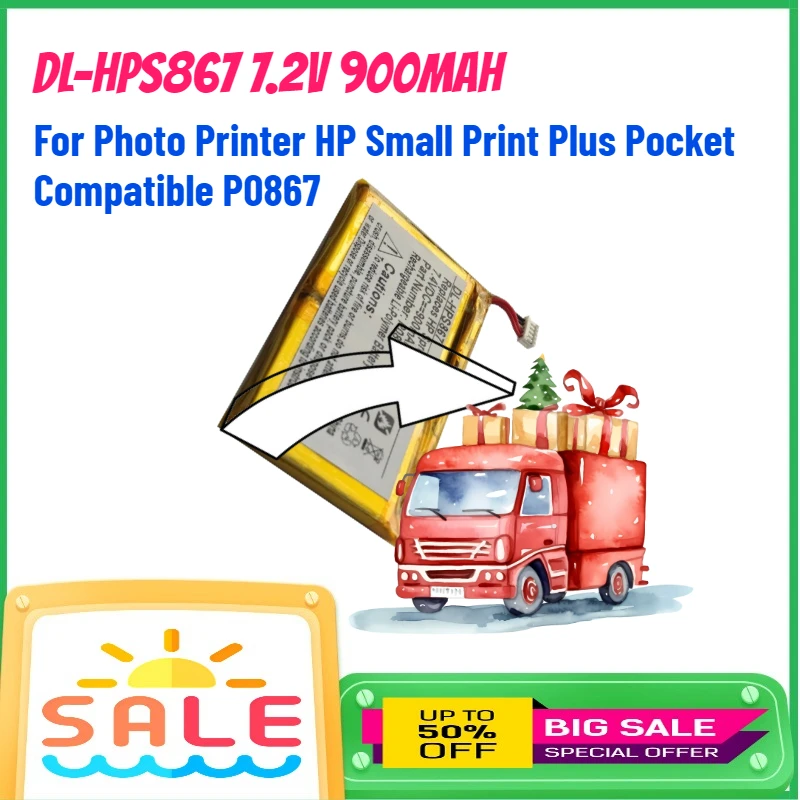 

DL-HPS867 7.2V 900mAh Battery for Photo Printer HP Small Print Plus Pocket Compatible P0867 Rechargeable Batteries