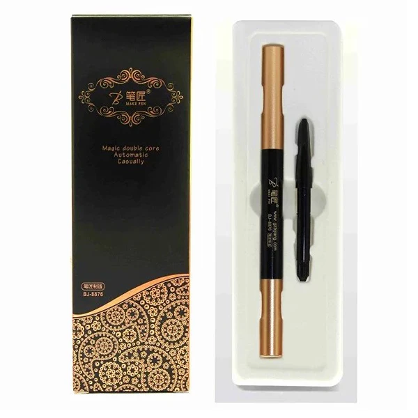 Automatic Brow Pencil with Replaceable Carbon Core and Spoolie Brush for Effortless Eyebrow Grooming Dark Brown