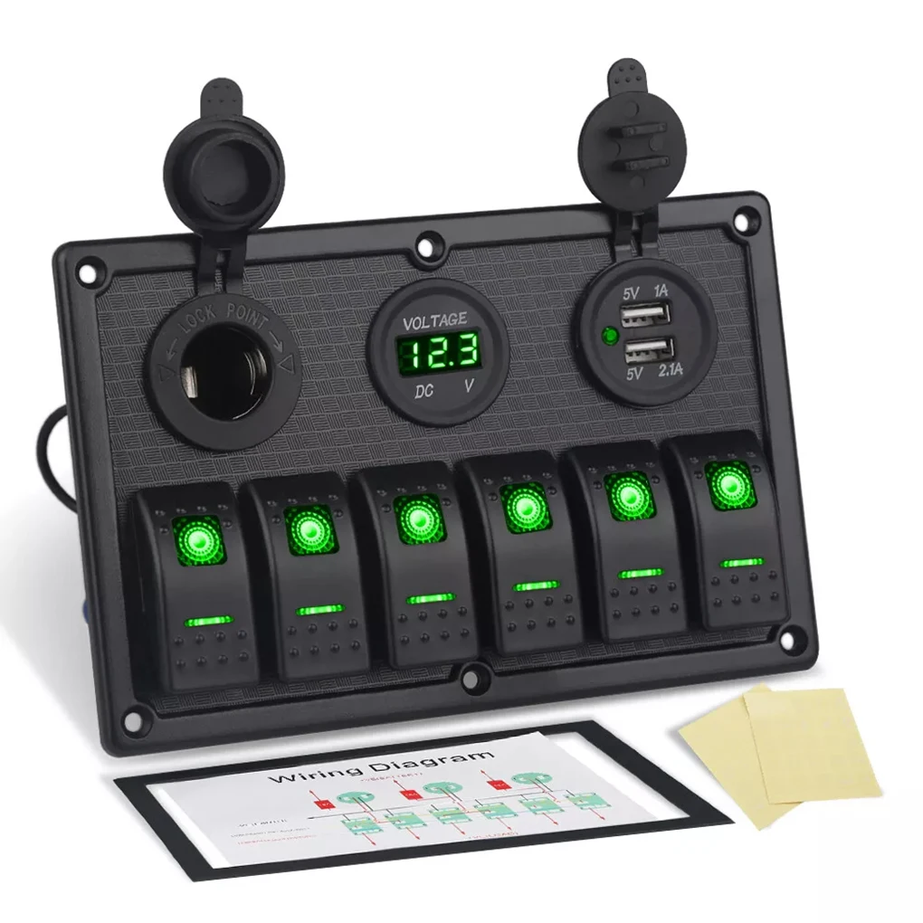 6 Gang Switch Panel For Boat With Dual USB Chargers 0 USB Chargers 3.0 Control Panel Marine Car