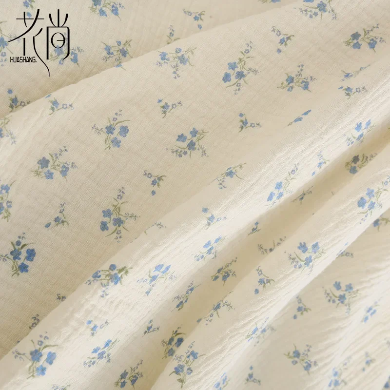 

1X1.35 M New Double Crepe Retro Blue Flower Double Cotton Korea Small Floral Home Clothes Children 180g/1m