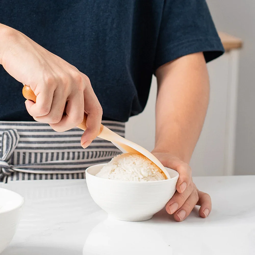 1Pc Siliconen Lepel Met Houten Handvat Non-stick Spatel Voor Pot Warmte-isolatie Hittebestendige Lepel Voor Rijstkoker voor Thuis