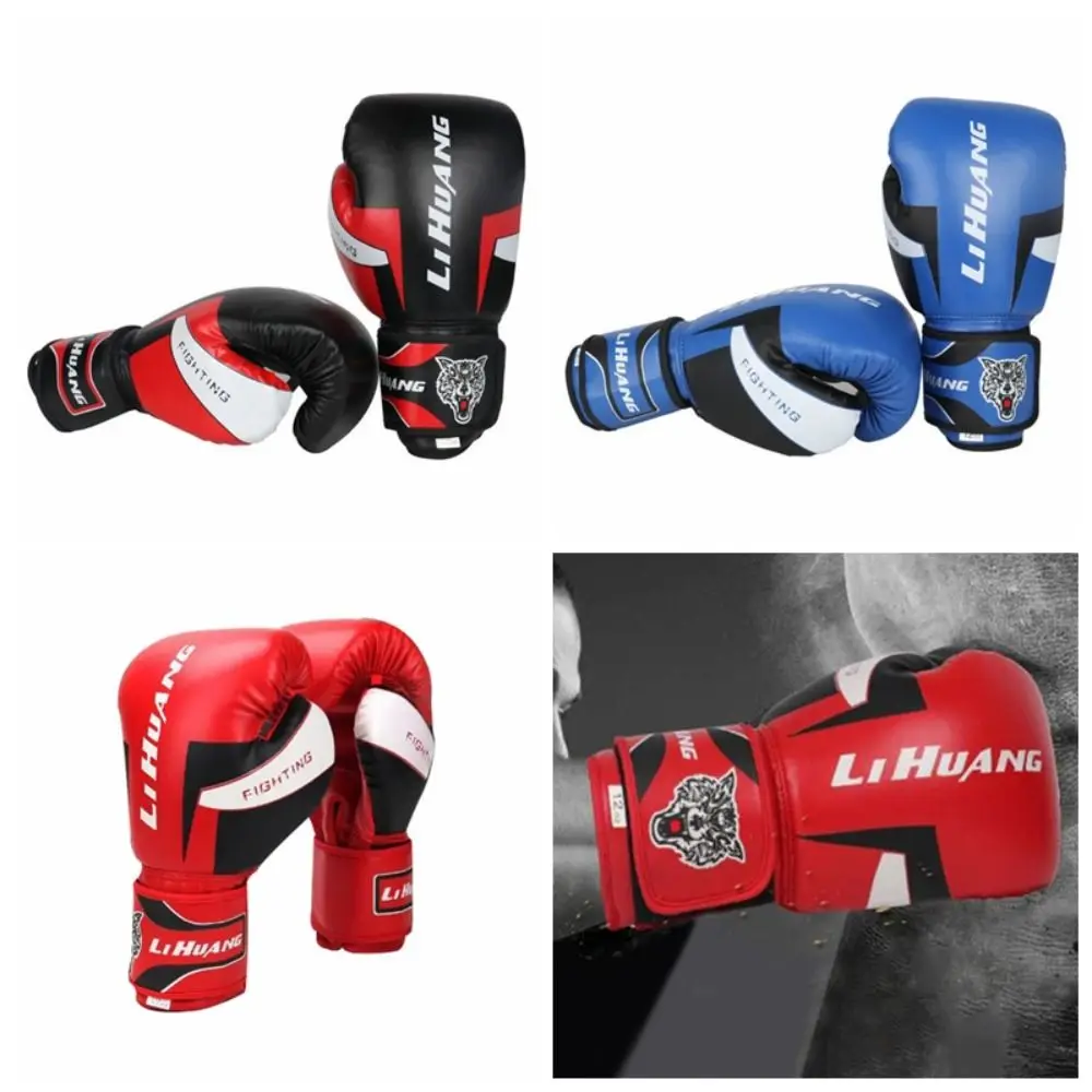 

1 пара боксерских перчаток из искусственной кожи, дышащие отверстия, защищающие руки, тренировочные перчатки, сохраняющие сухие руки, застежка на запястье