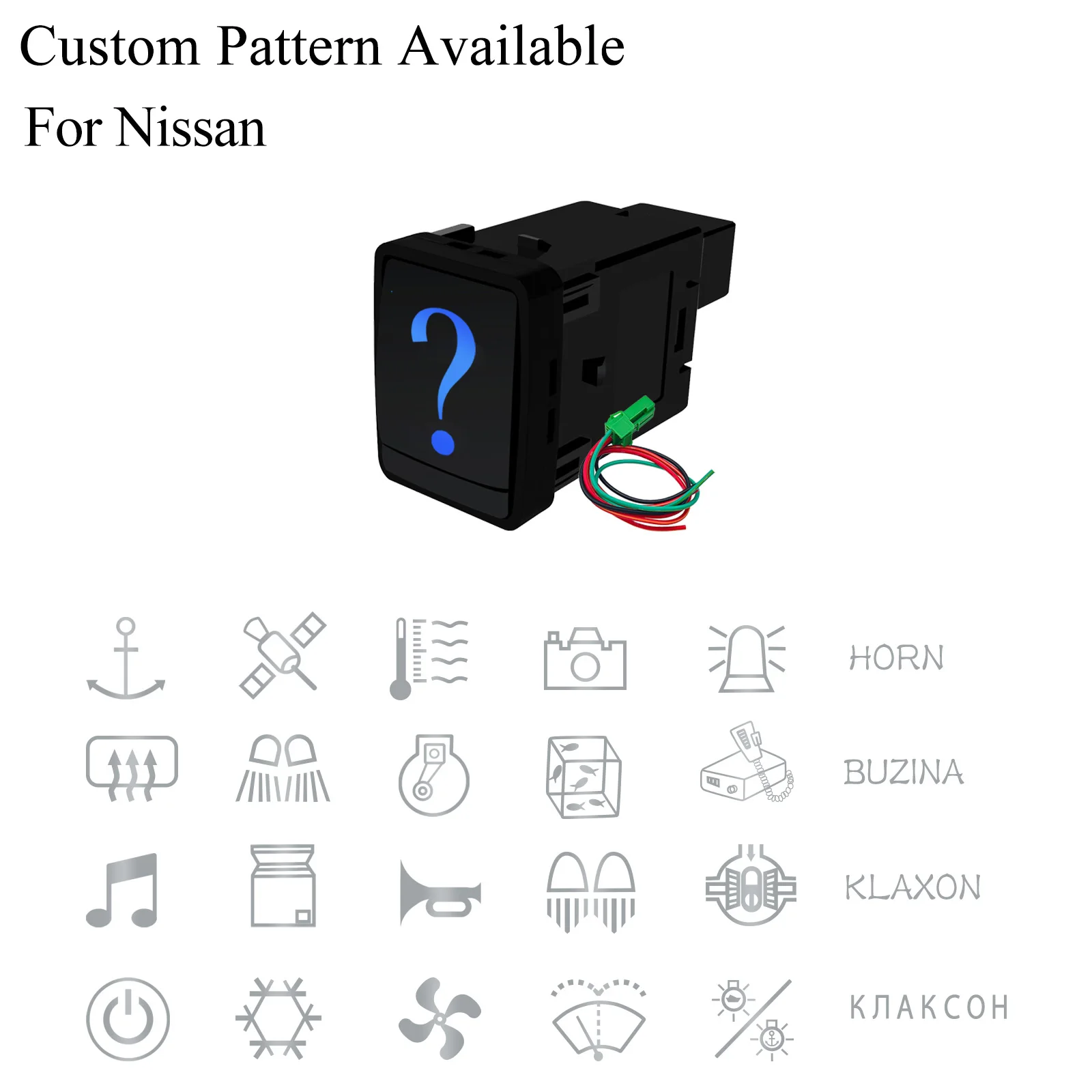 Customizable Blue LED Backlit Push Switch - Latching ON-OFF Control Button for Nissan X-Trail T32 2014 Qashqai Navara NP300