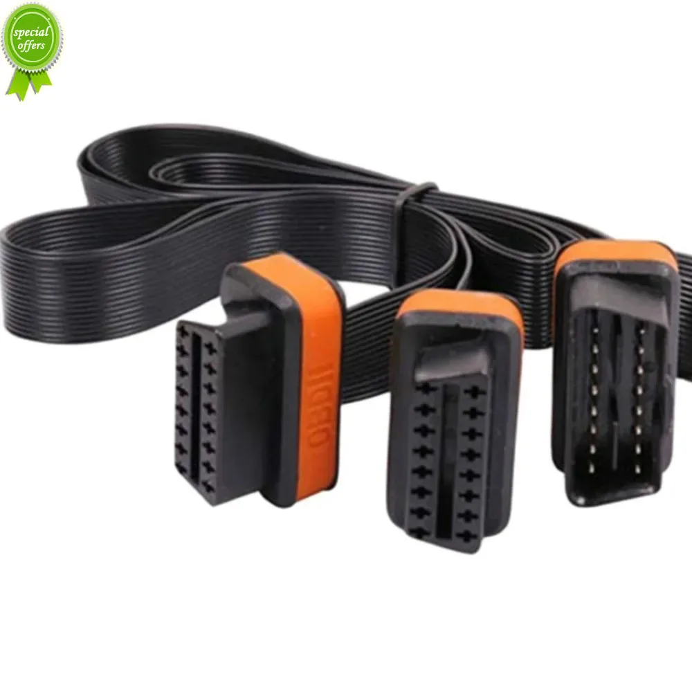 1M Flat Ultra Thin As Noodles OBD2 Splitter Cable For ELM327 16Pin Male To Dual Female Y Splitter Elbow Extension Connector