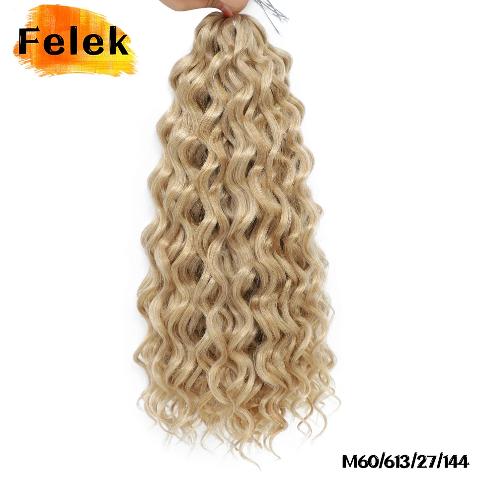 18 24 Inch Curly Crochet Hair Extensions Synthetic Ocean Wave Braiding Hair For African Women Ombre Blonde Pink Blue Hawaii Curl image 3