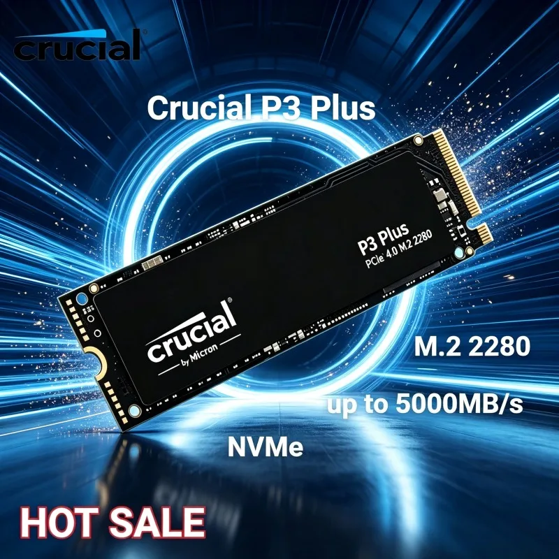 New Crucial P3 Plus SSD 500GB-4TB M.2 2280 NVMe PCIe Gen4, Up to 5000MB/s, Internal Solid State Drive for Laptop Desktop, Fast.