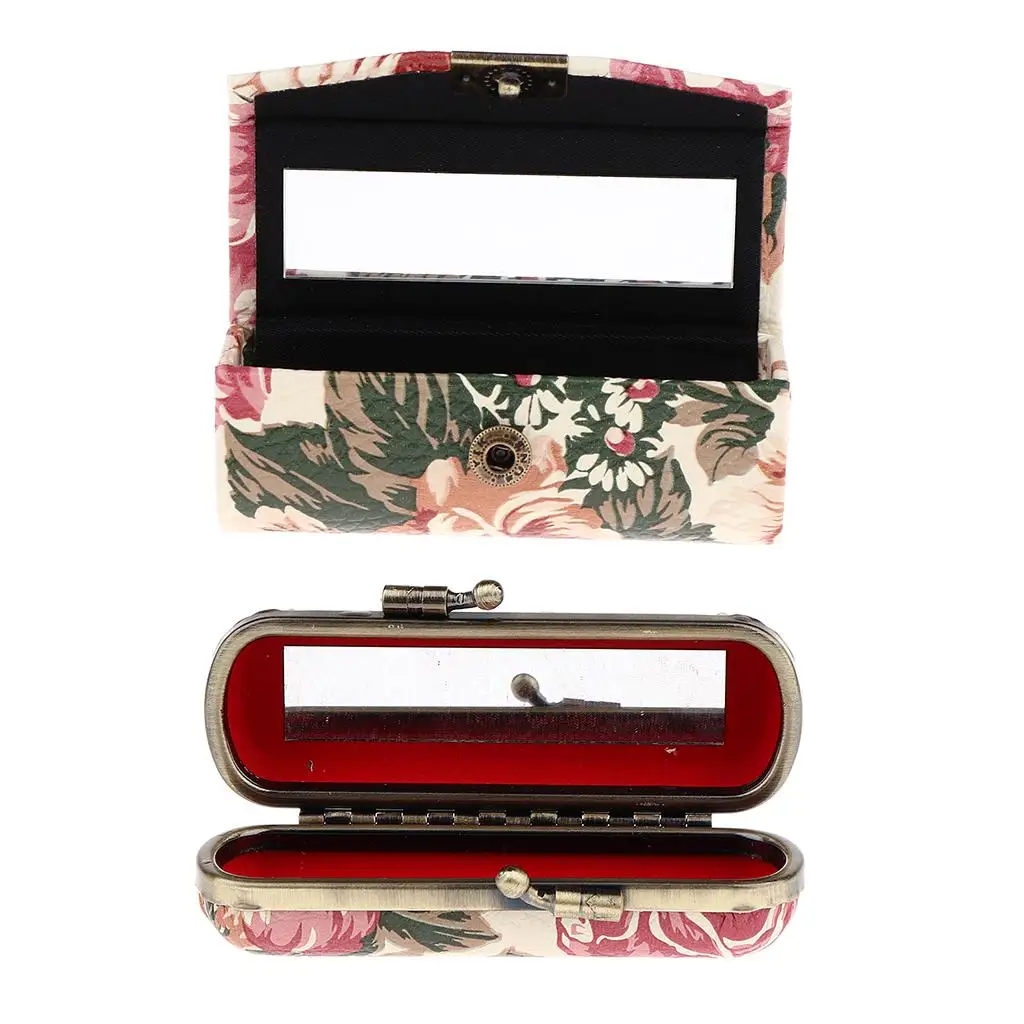 Makeup Holder Lipstick Case PU Leather Lip Balm Storage Box with Mirror for Purse Handbag Travel