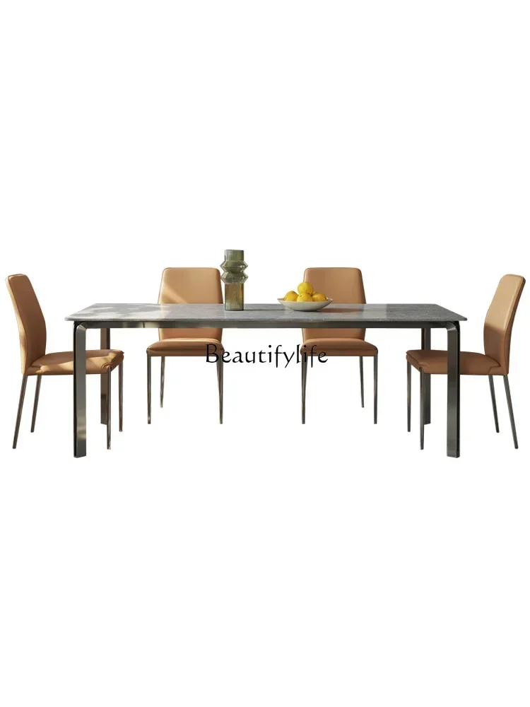 

02ld 14 Italian rock slab dining table Small apartment rectangular minimalist dining table