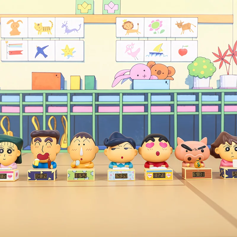 9pcs Crayon Shin-chan Nohara Hiroshi Nohara Misae Anime Figure Himawari Alarm Clock Series Rice Grain Doll Blind Box Toys Gifts