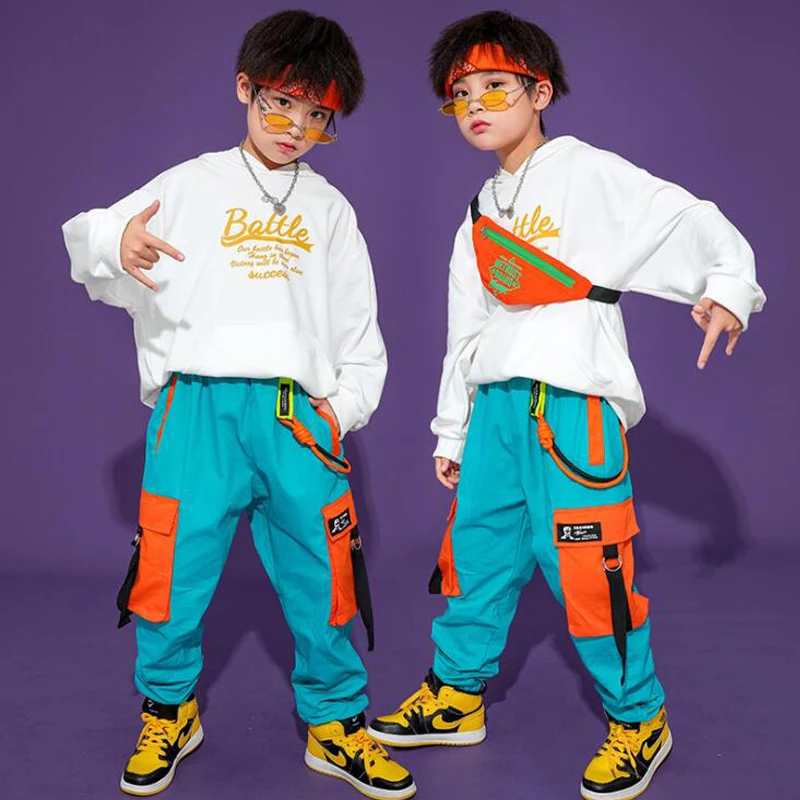 Girls Boys Jazz Dance Costume Clothes Halloween Street wear Kids Festival Hip Hop dancing Clothing Hoodie Tops Cargo Pants for