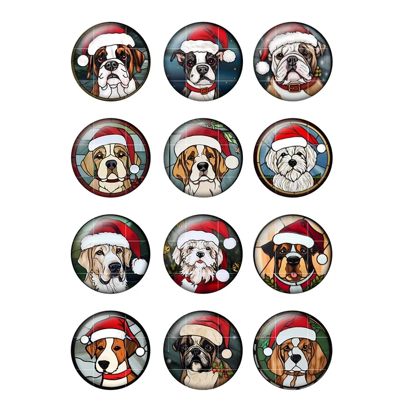 24pcs/lot Wearing A Christmas Cap Dog Pattern 8mm-25mm Round Photo Glass Cabochon Demo Flat Back Making Findings H192