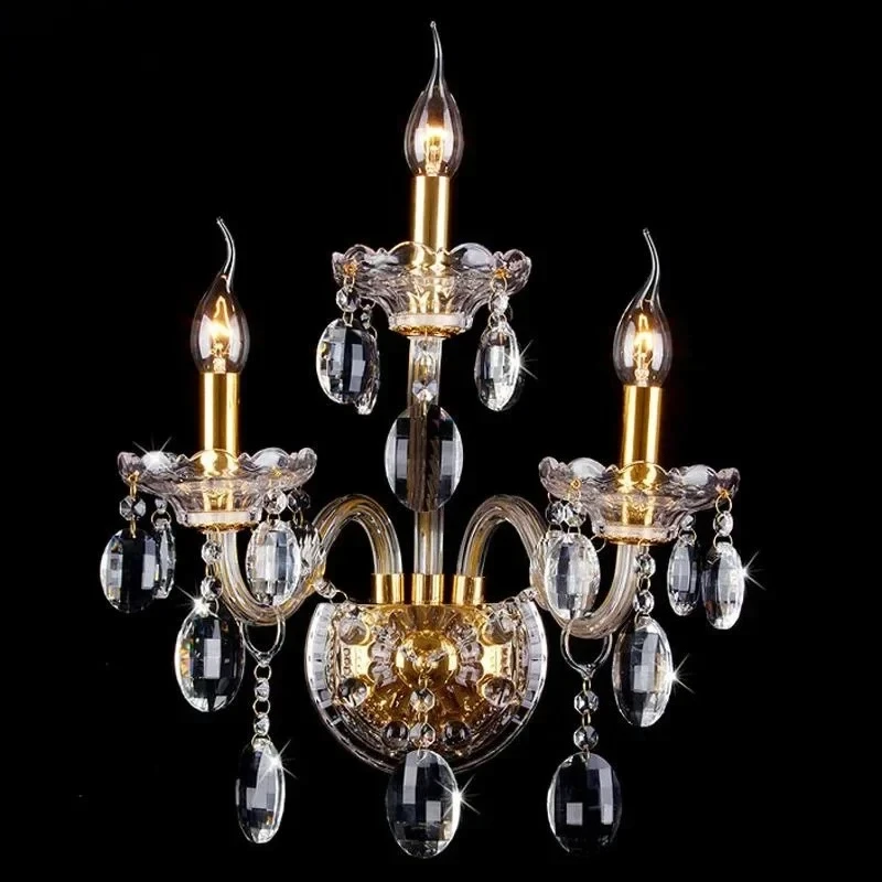 

European Bedroom Candle Wall Lamp Bedside Bedroom Double Three Head Wall Lamp Simple Living Room Crystal Wall Lamp